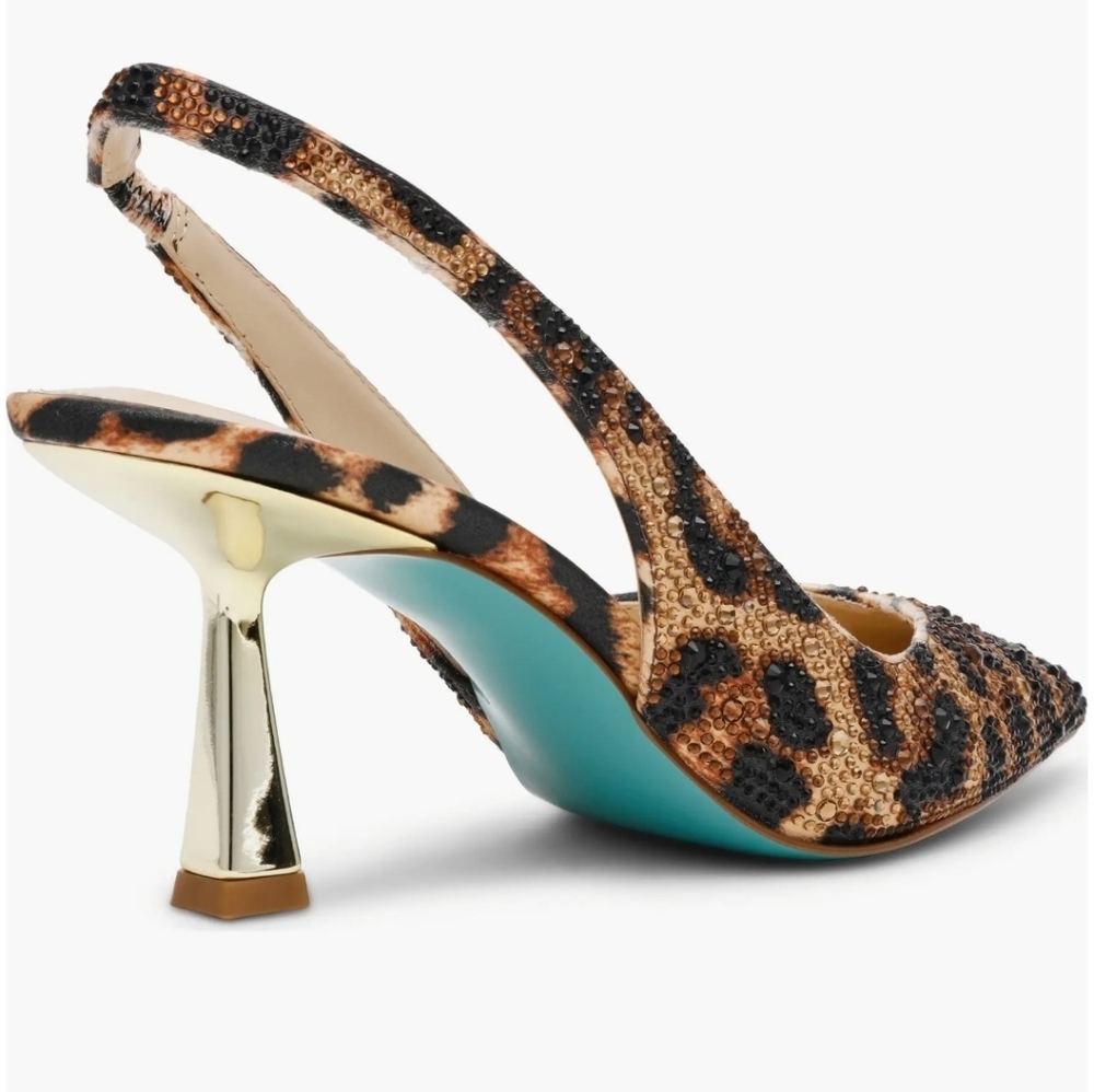 🤎🔹️Betsey Johnson 🔹️Nu Leopard Clarke Crystal Slingback Heels - Picture 2 of 5